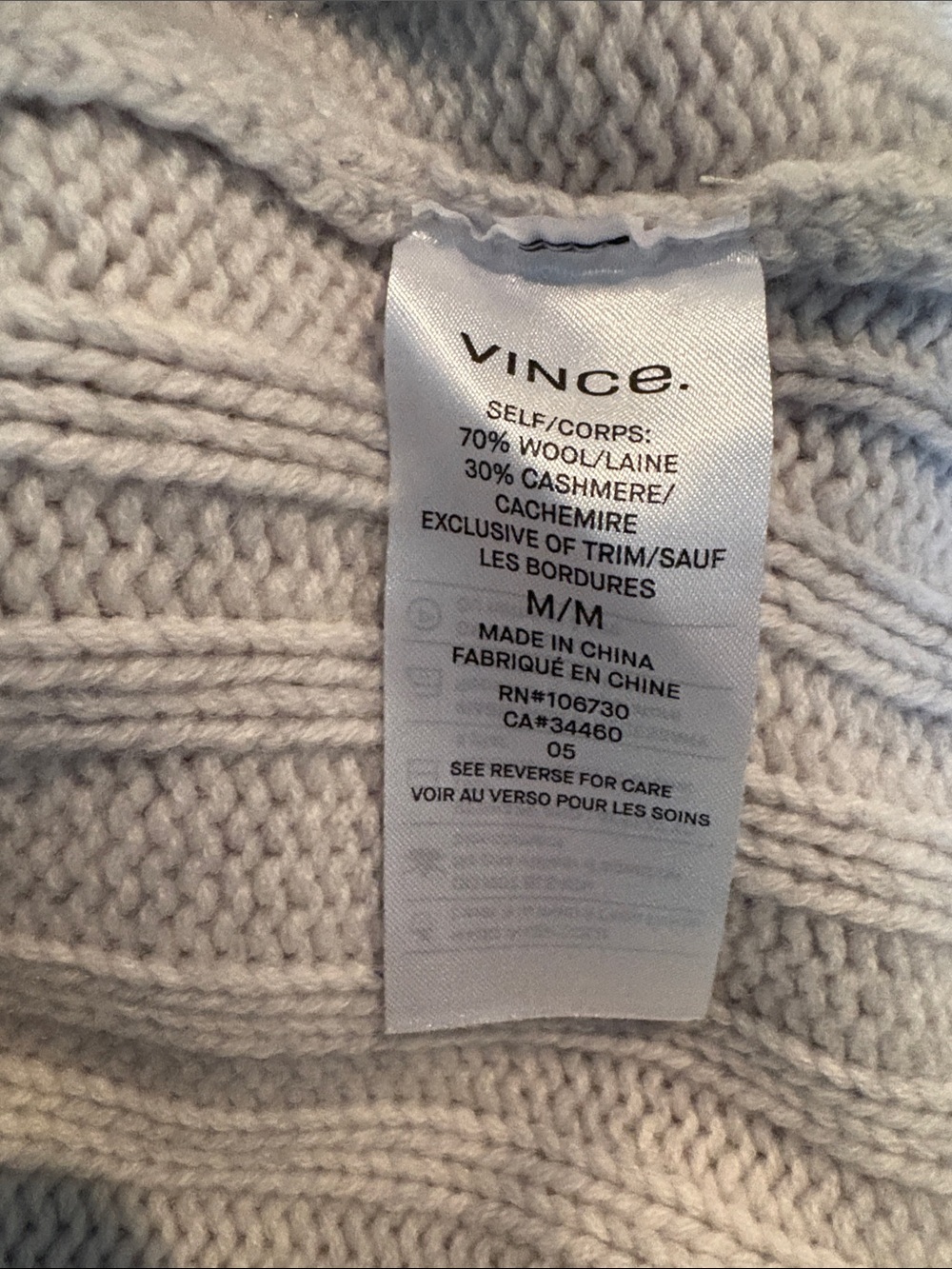 Vince Light Gray Ribbed Crewneck Sweater - Picture 3 of 4